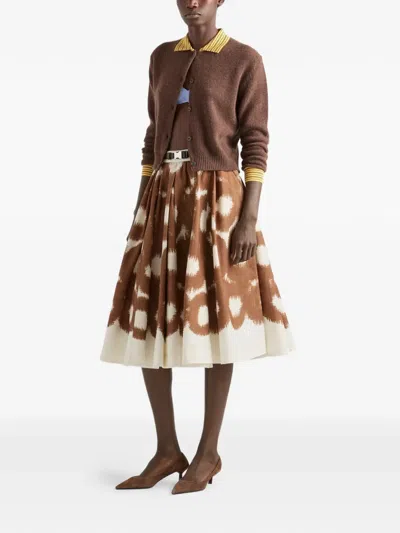 Prada Printed Canvas Skirt In Brown