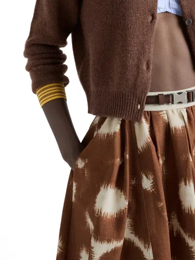 Prada Printed Canvas Skirt In Brown