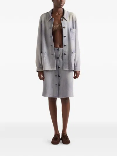 Prada Button-up Patch-pocket Skirt In Blue