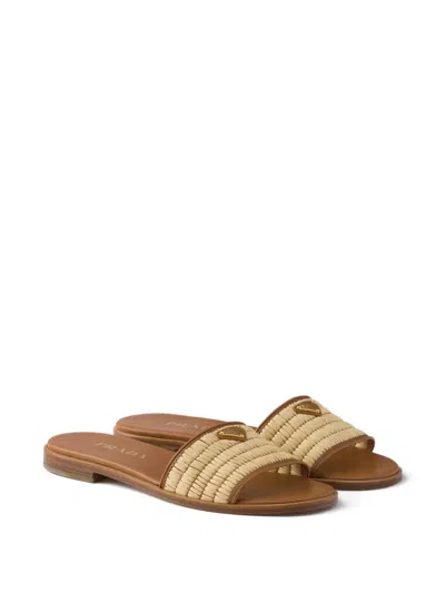 Prada Round-toe Flat Slippers In Brown