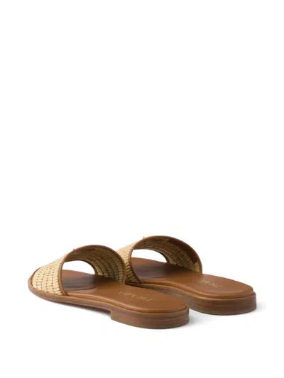 Prada Round-toe Flat Slippers In Brown