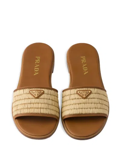 Prada Round-toe Flat Slippers In Brown