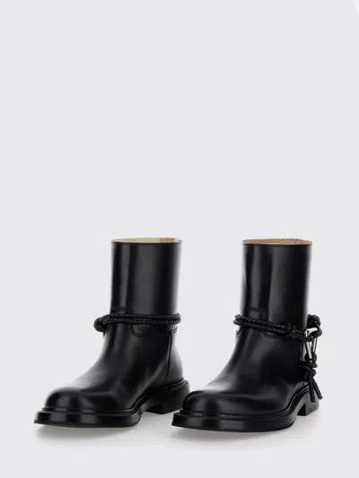 Bottega Veneta Women Black Ankle Boots With Metallic Detail On The Side And Applied Laces In Leather