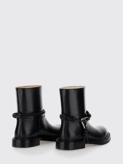 Bottega Veneta Women Black Ankle Boots With Metallic Detail On The Side And Applied Laces In Leather