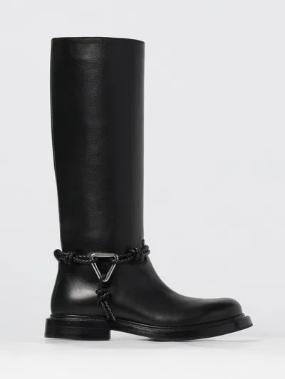 Bottega Veneta Knee High Boot Braided Strap Detail In Black