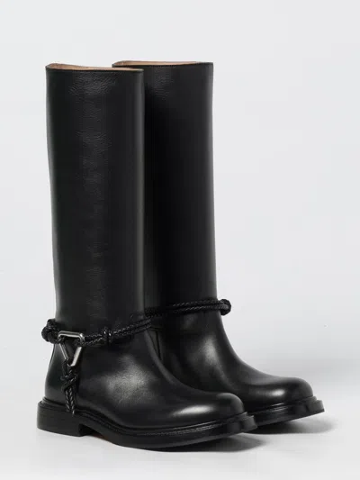 Bottega Veneta Knee High Boot Braided Strap Detail In Black