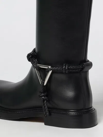 Bottega Veneta Knee High Boot Braided Strap Detail In Black