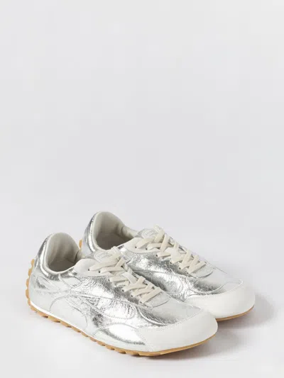 Bottega Veneta Orbit Flash Suede-trimmed Metallic Crinkled-leather Sneakers In Silver
