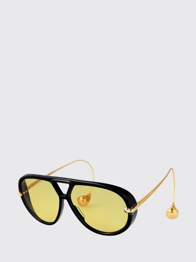 Bottega Veneta 'aviator' Black And Yellow Sunglasses With Metal Temples With Drop Detail In Recycled In Yellow