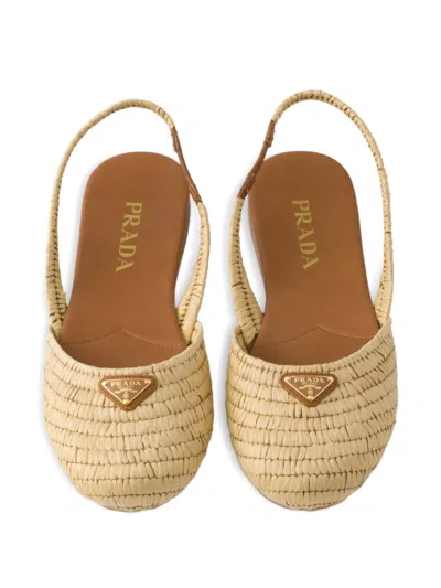 Prada Raffia Slingback Flat In Neutral