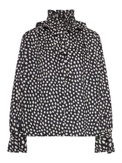 Chloé Women Black Blouse With High Neck And All-over Polka Dot Motif In Silk Woman In Black
