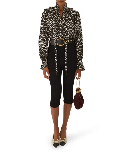 Chloé Women Black Blouse With High Neck And All-over Polka Dot Motif In Silk Woman In Black