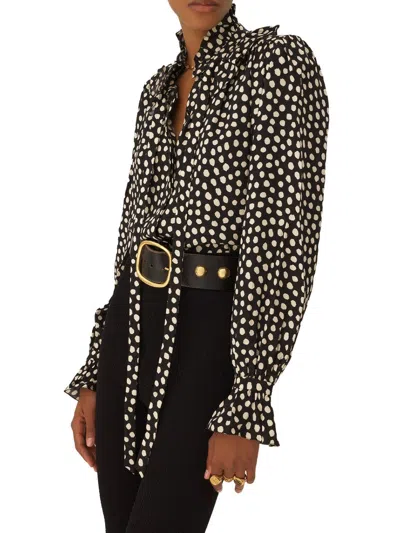Chloé Women Black Blouse With High Neck And All-over Polka Dot Motif In Silk Woman In Black