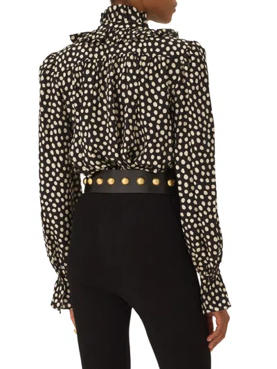 Chloé Women Black Blouse With High Neck And All-over Polka Dot Motif In Silk Woman In Black