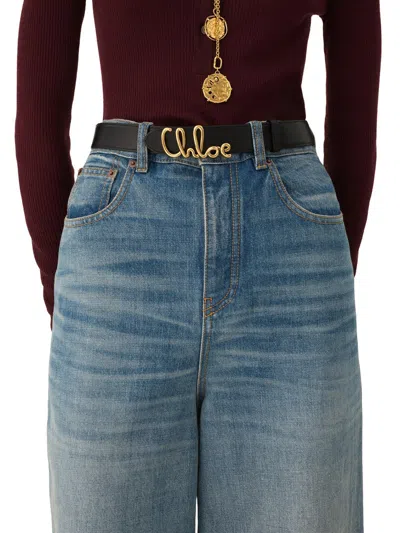 Chloé Iconic Leather Belt Adjustable Length In Black