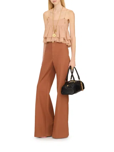 Chloé Tiered Ruffle Organic Silk Georgette Babydoll Top In Orange