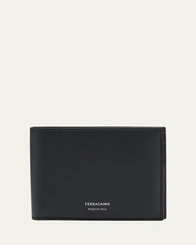 Ferragamo Black Calf Leather Bos Taurus Wallet In Black