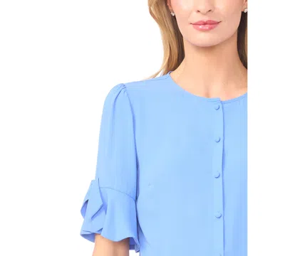 Cece Bow Sleeve Button-up Top In Blue