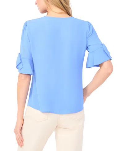 Cece Bow Sleeve Button-up Top In Blue