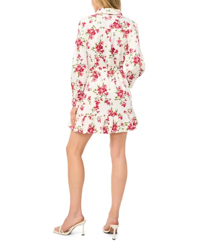 Cece Collared Button Down Long Sleeve Ruffle Mini Dress In White