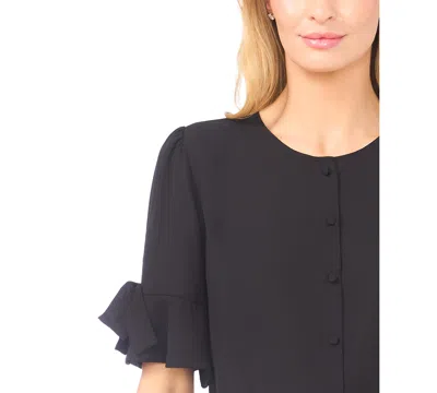 Cece Flounce Elbow Bow Sleeve Top In Black