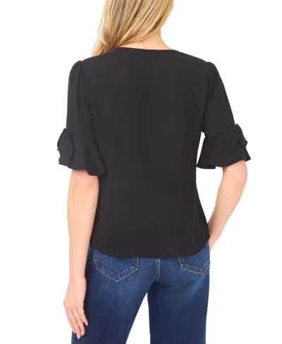 Cece Flounce Elbow Bow Sleeve Top In Black