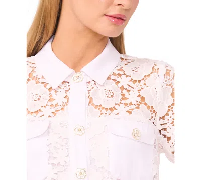 Cece Patch Pocket Short Sleeve Button Down Blouse In White