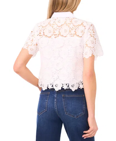 Cece Patch Pocket Short Sleeve Button Down Blouse In White