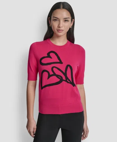Dkny Graffiti Hearts Cotton Sweater In Pink