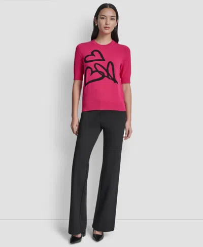 Dkny Graffiti Hearts Cotton Sweater In Pink
