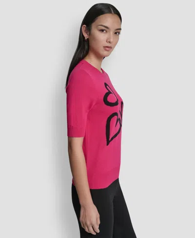 Dkny Graffiti Hearts Cotton Sweater In Pink