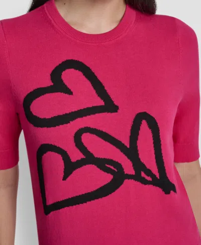 Dkny Graffiti Hearts Cotton Sweater In Pink