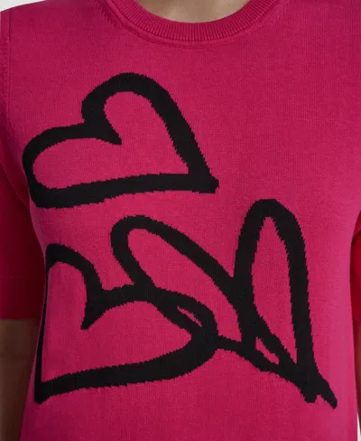 Dkny Graffiti Hearts Cotton Sweater In Pink