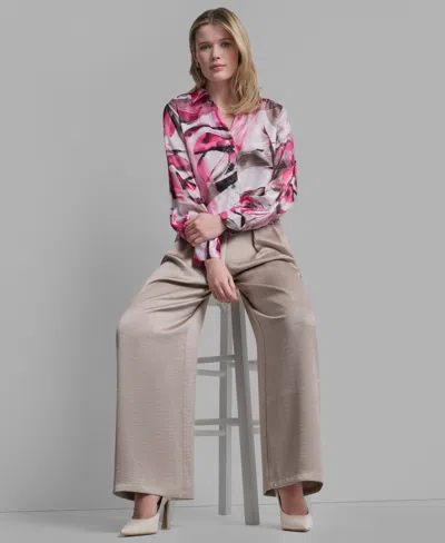 Dkny Satin Button-up Shirt In Multi