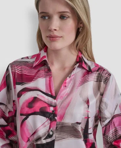 Dkny Satin Button-up Shirt In Multi