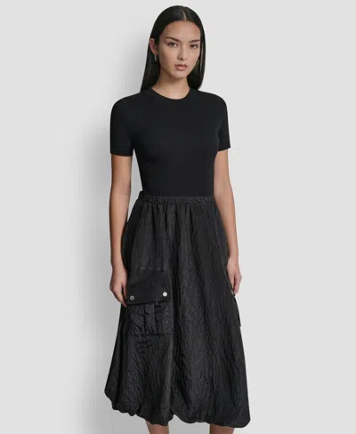 Dkny Mixed Media Cargo Pocket Midi Dress In Black