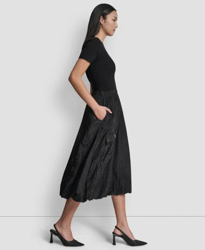 Dkny Mixed Media Cargo Pocket Midi Dress In Black