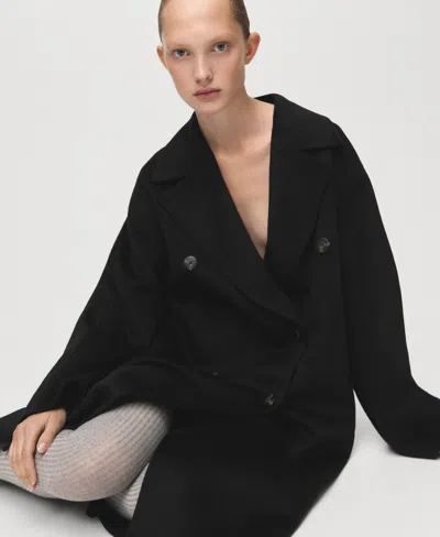 Mango Handmade Oversized Wool Coat In Black