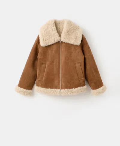 Mango Suede Jacket With Shearling Collar In Brown