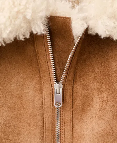 Mango Suede Jacket With Shearling Collar In Brown