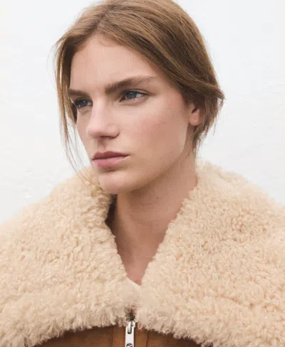 Mango Suede Jacket With Shearling Collar In Brown