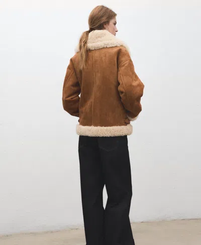 Mango Suede Jacket With Shearling Collar In Brown