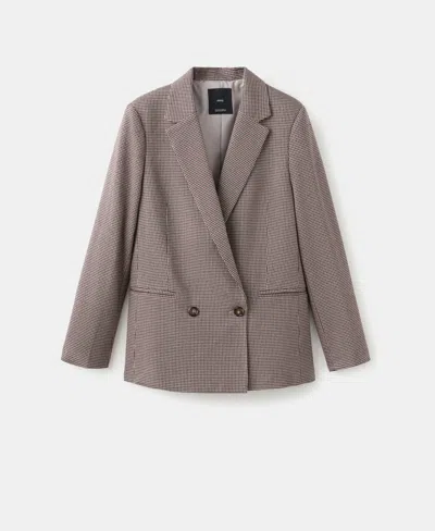 Mango Double-breasted Micro-houndstooth Jacket In Brown