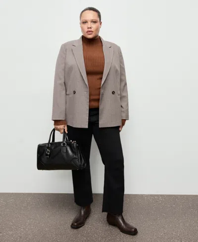 Mango Double-breasted Micro-houndstooth Jacket In Brown