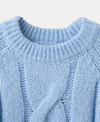 Mango Cable Crewneck Sweater In Blue