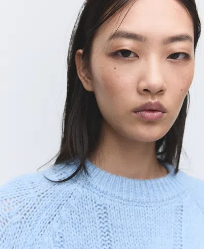 Mango Cable Crewneck Sweater In Blue