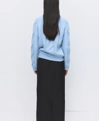 Mango Cable Crewneck Sweater In Blue