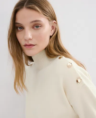 Mango Mock Neck Sweater With Shoulder Buttons In Multi