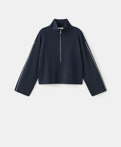 Mango Contrast Stripe Half Zip Sweater In Blue