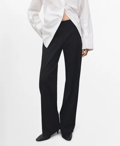 Mango Pinstripe Pull-on Wide Leg Pants In Blue